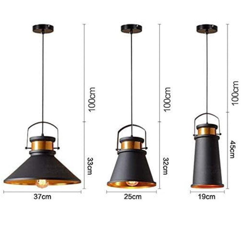 Industrial pendant lighting family with multiple sizes and finishes.