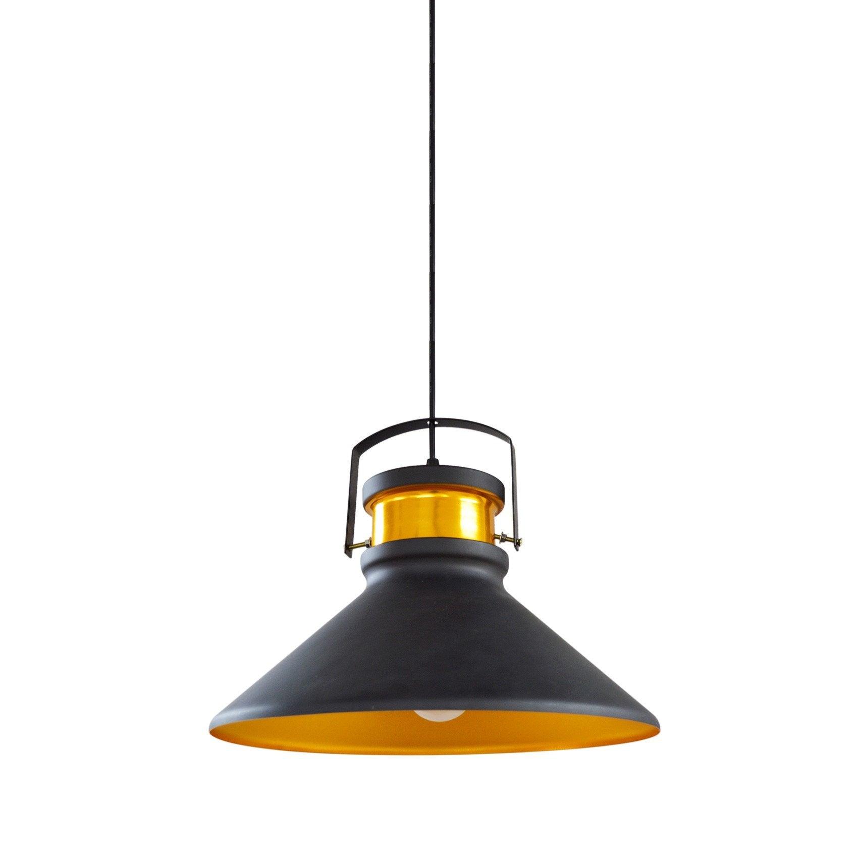 Front view of an industrial pendant light for architectural interiors.
