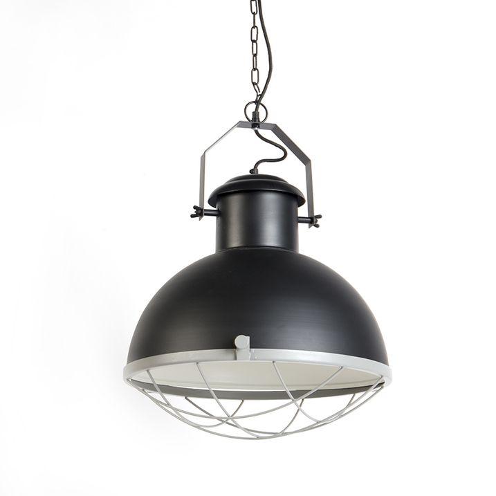 Front view of an industrial pendant light for architectural interiors.