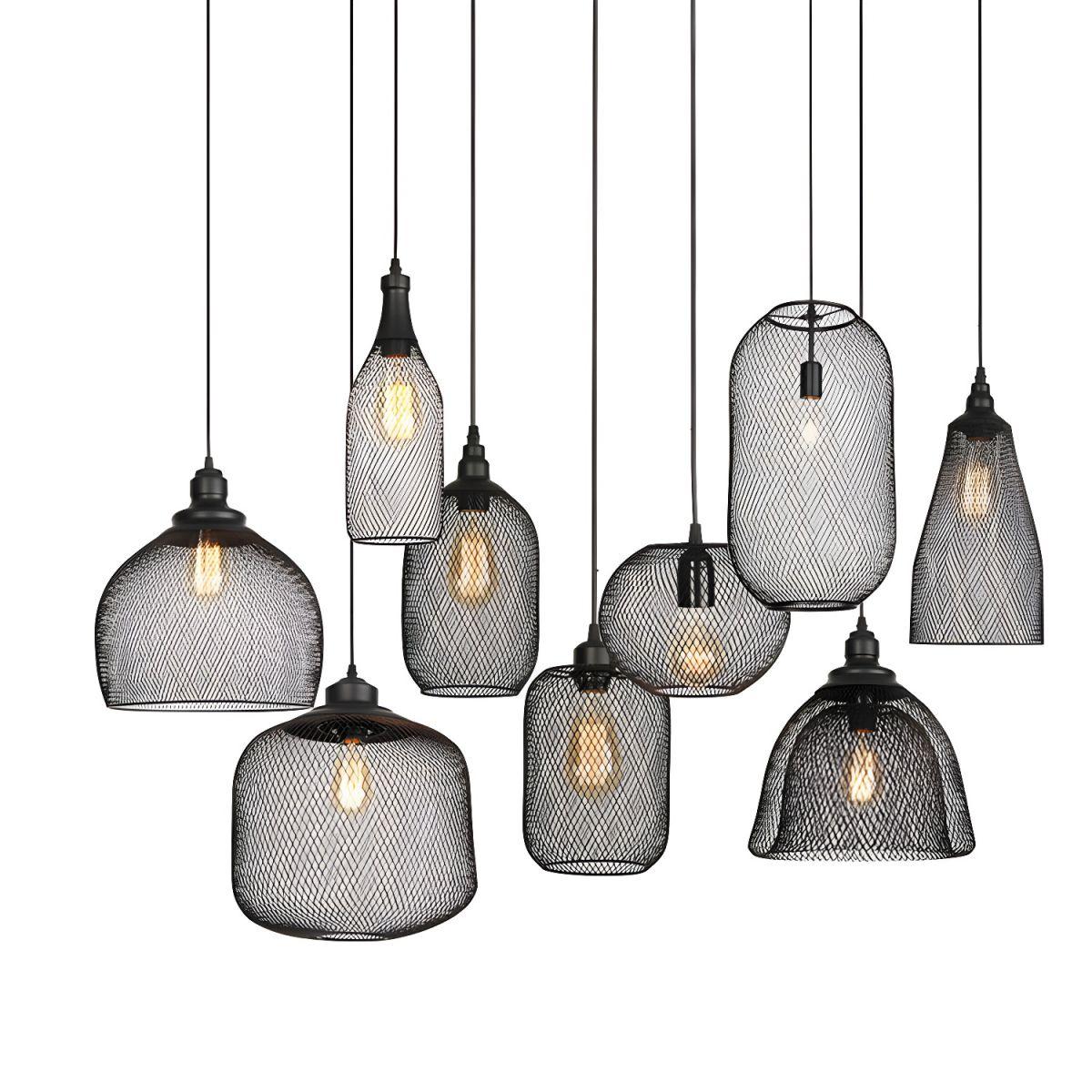 Industrial pendant lighting family with multiple sizes and finishes.
