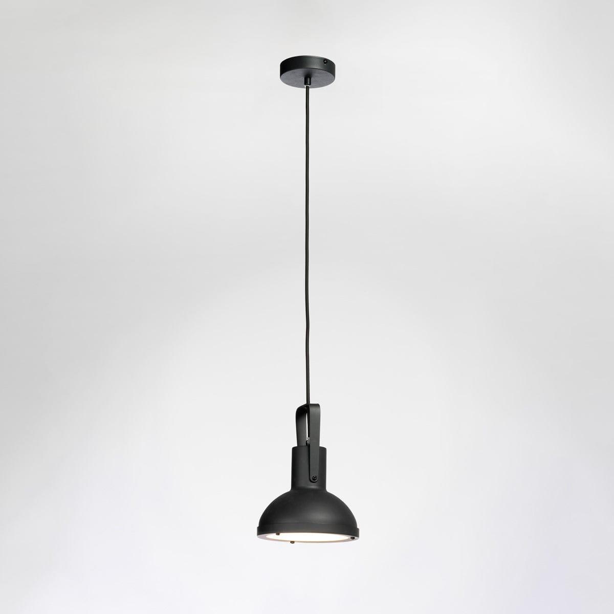 Front view of an industrial pendant light for architectural interiors.