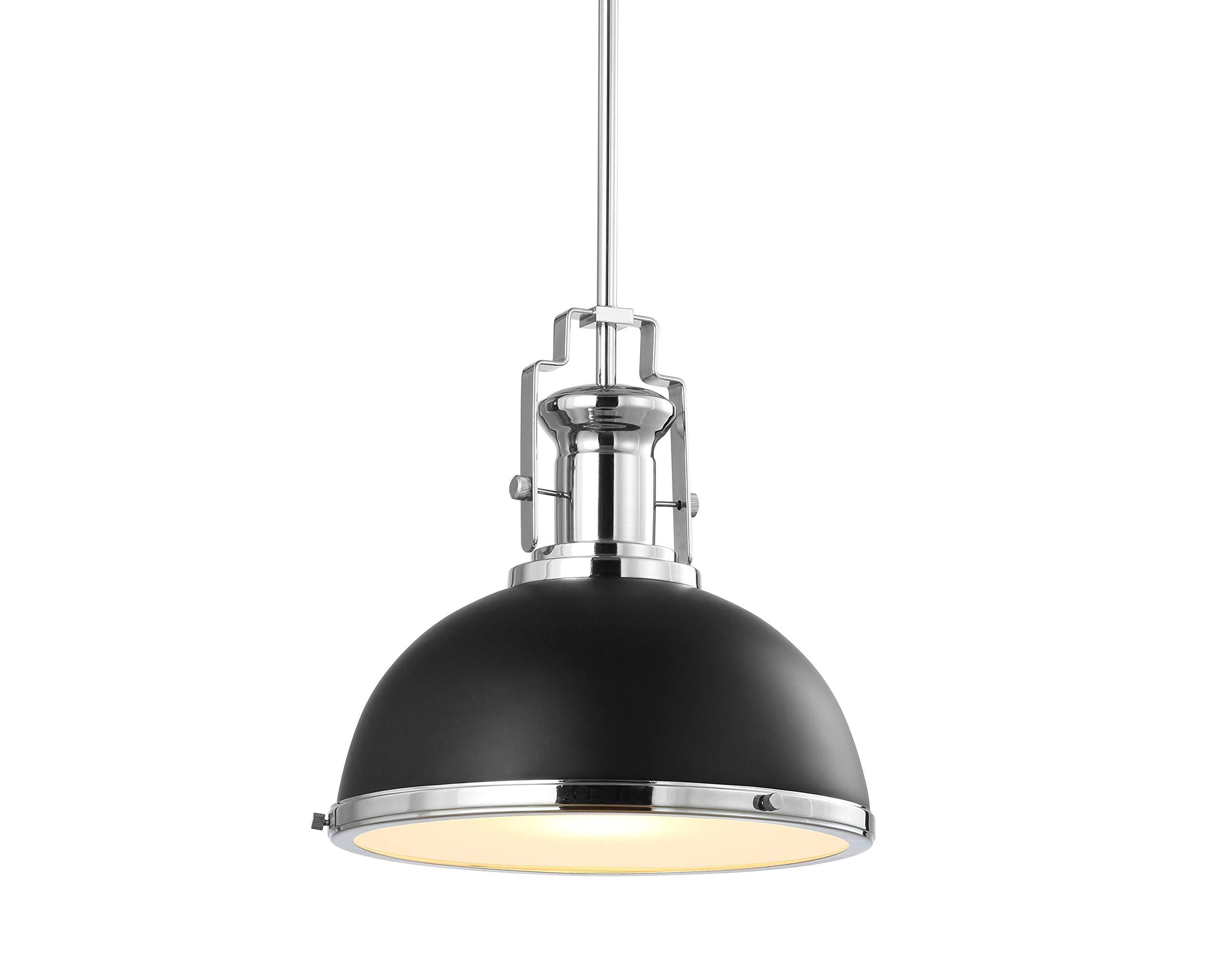 Front view of an industrial pendant light for architectural interiors.