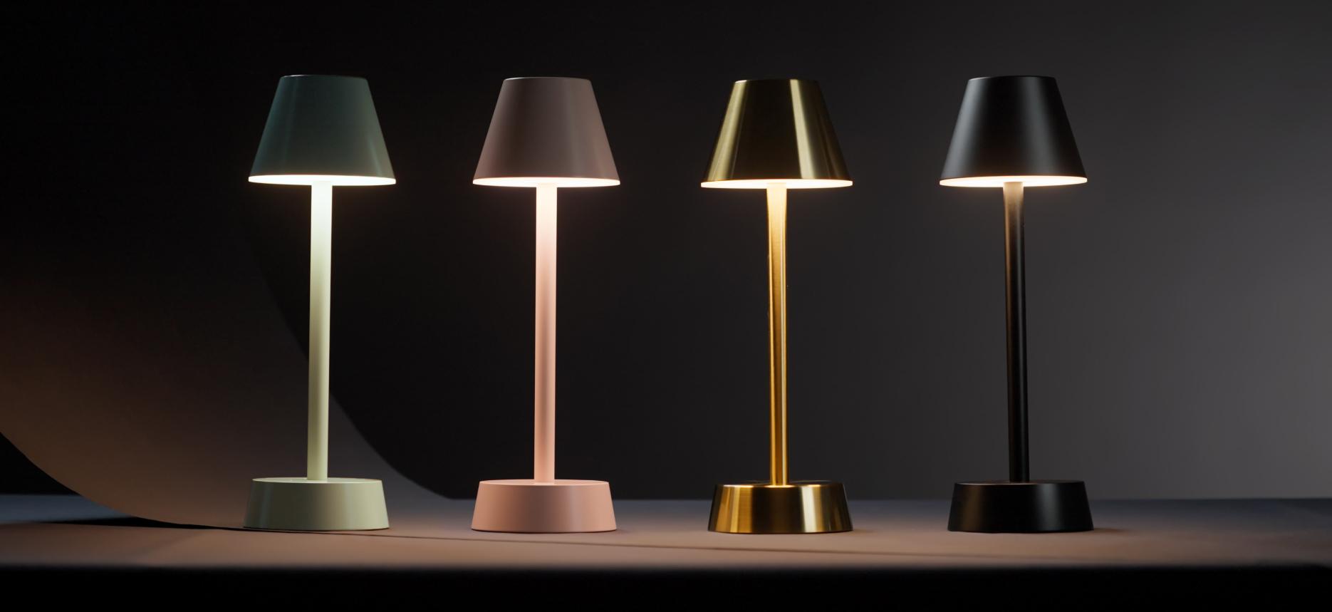 Collection of minimalist table lamps featuring contemporary forms and premium decorative finishes.
