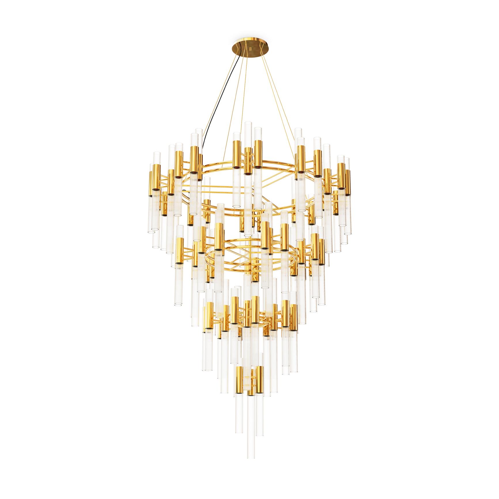 Contemporary chandelier photographed on a clean white studio background.