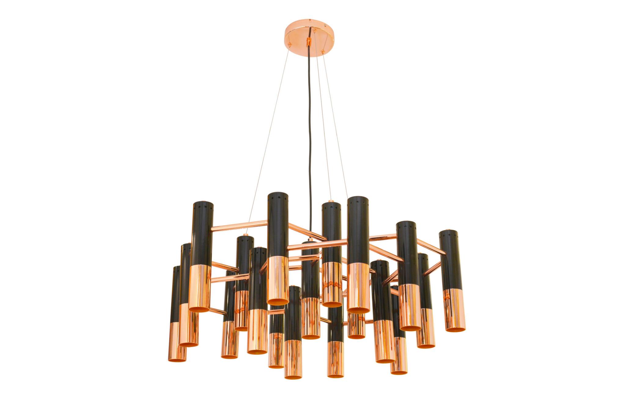 Contemporary chandelier photographed on a clean white studio background.