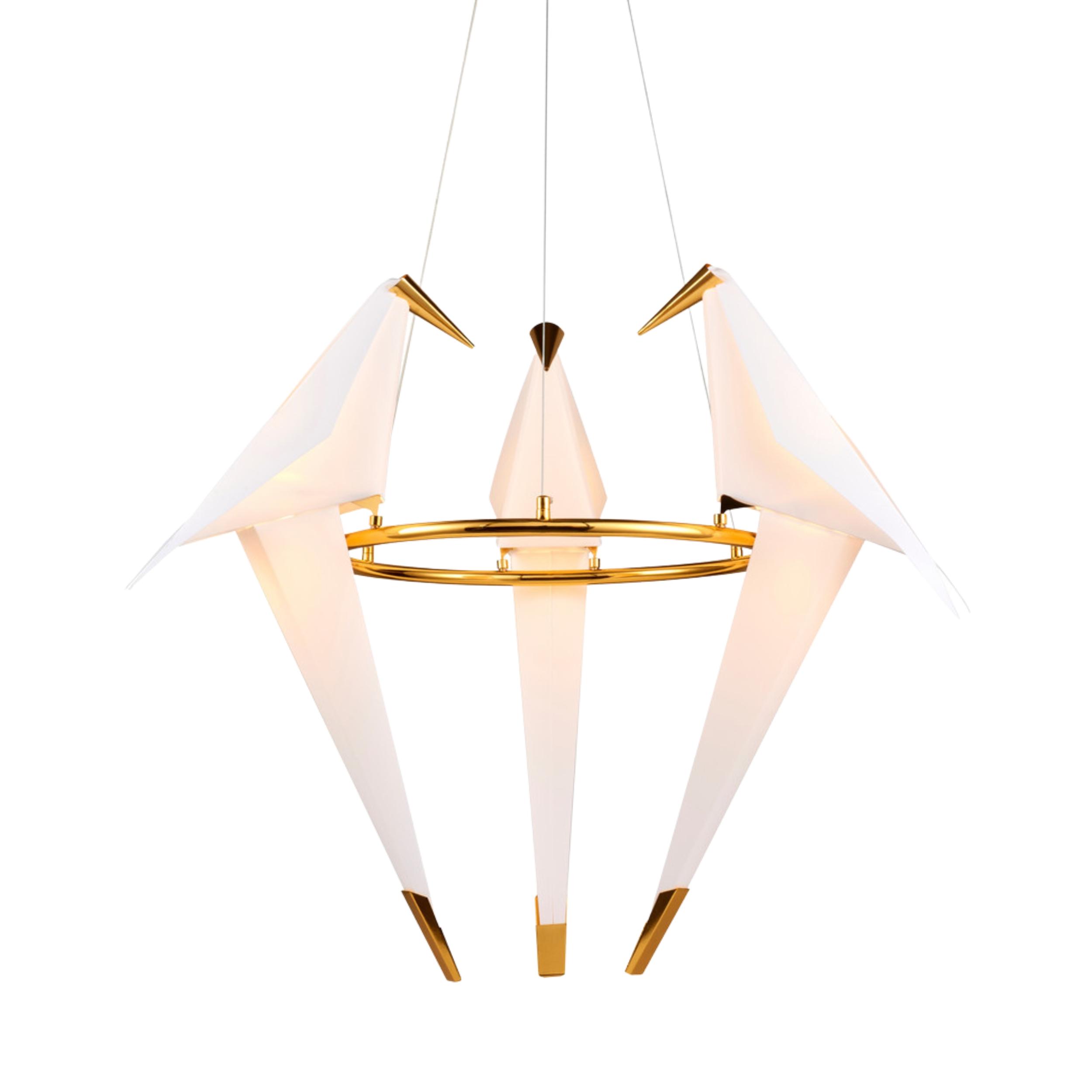 Contemporary chandelier photographed on a clean white studio background.