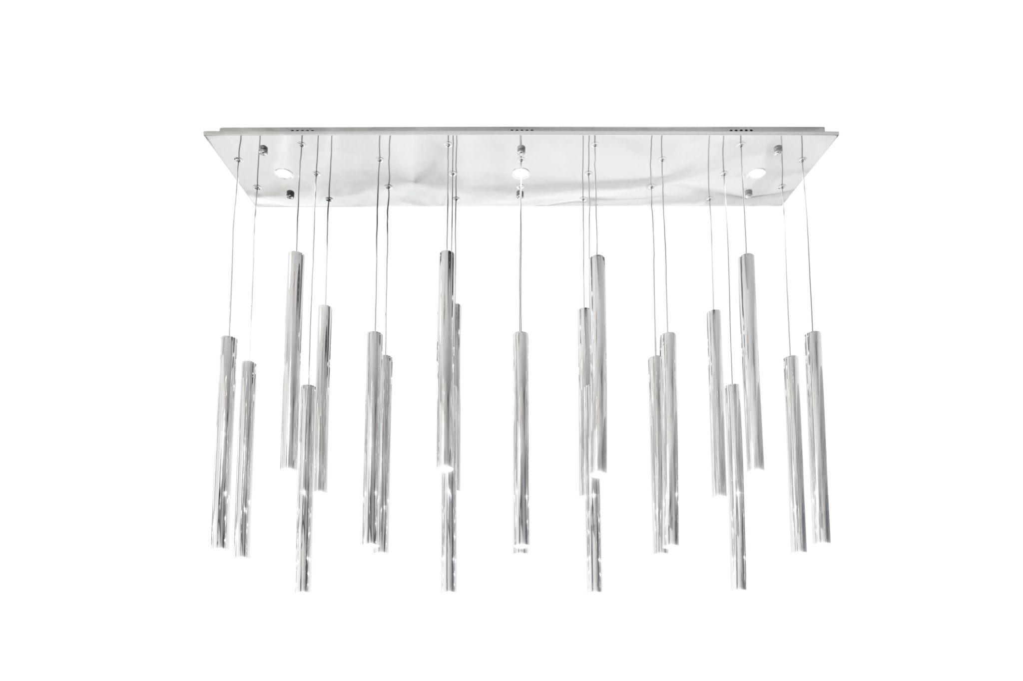Front view of a contemporary architectural chandelier.