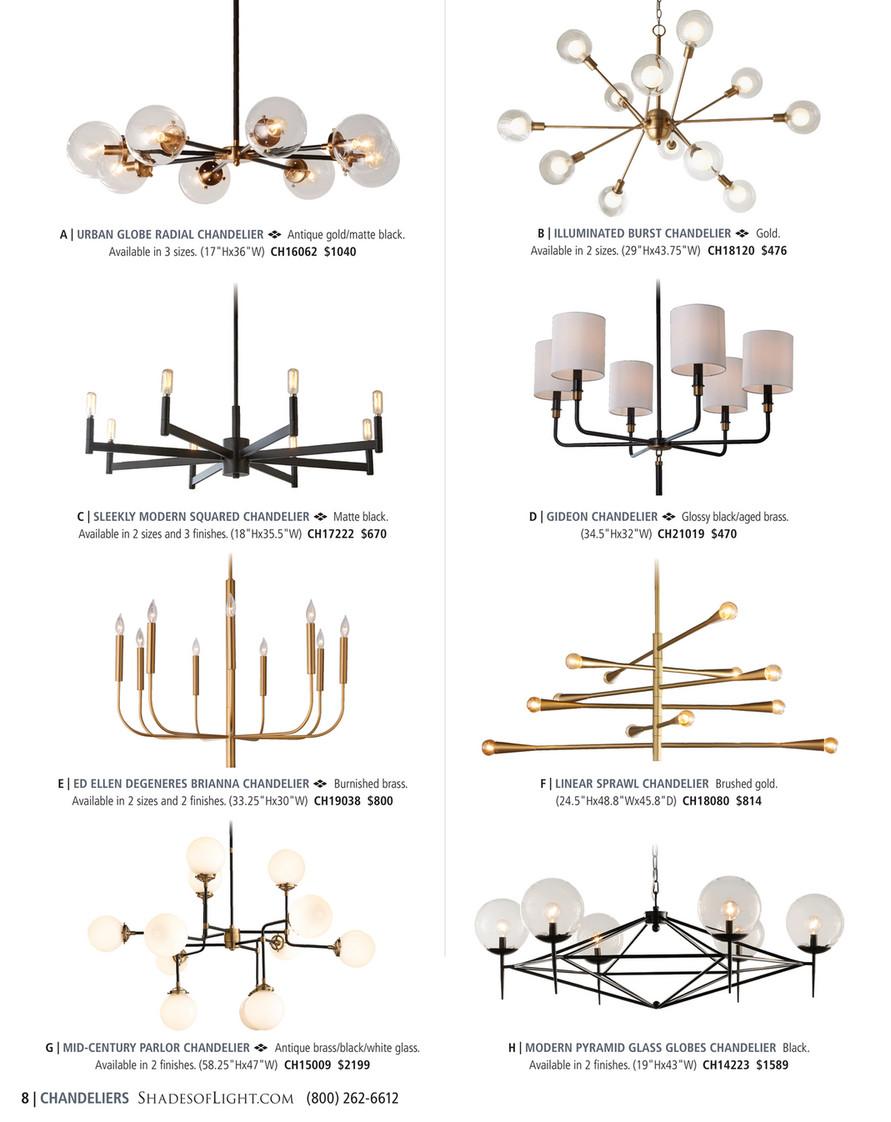 Contemporary chandelier family featuring multiple sizes and design variations.