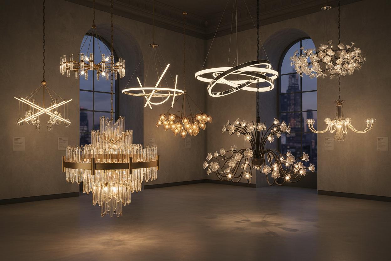 Contemporary chandelier family featuring multiple sizes and design variations.
