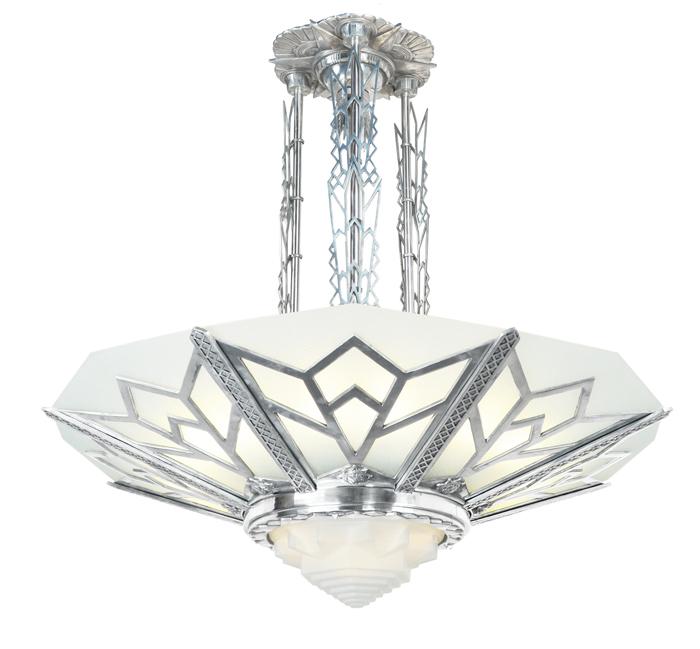 Art Deco chandelier photographed on a clean white studio background.