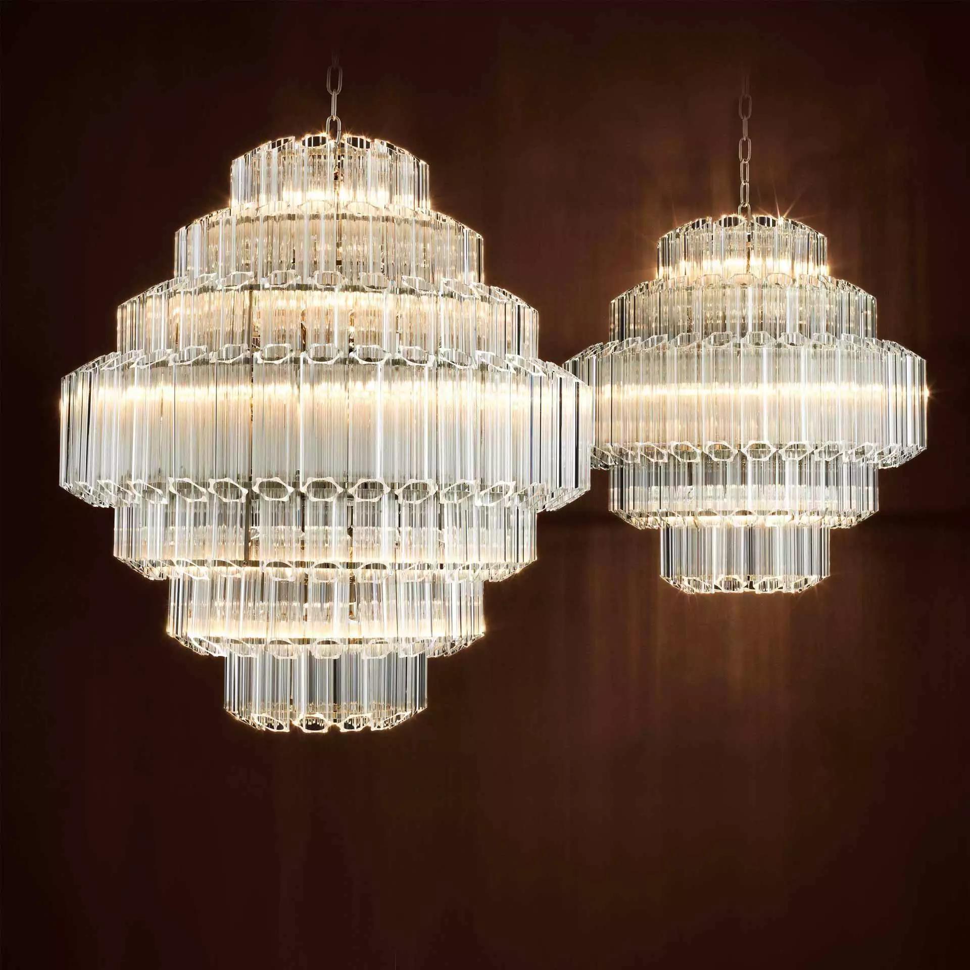 Art Deco chandelier family featuring multiple luxury designs and finishes.