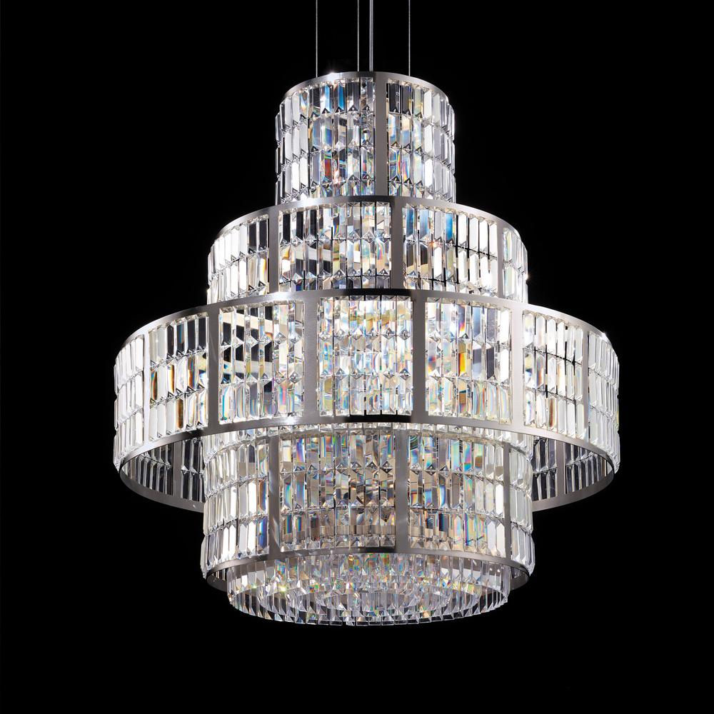 Front view of an elegant Art Deco chandelier with geometric detailing.