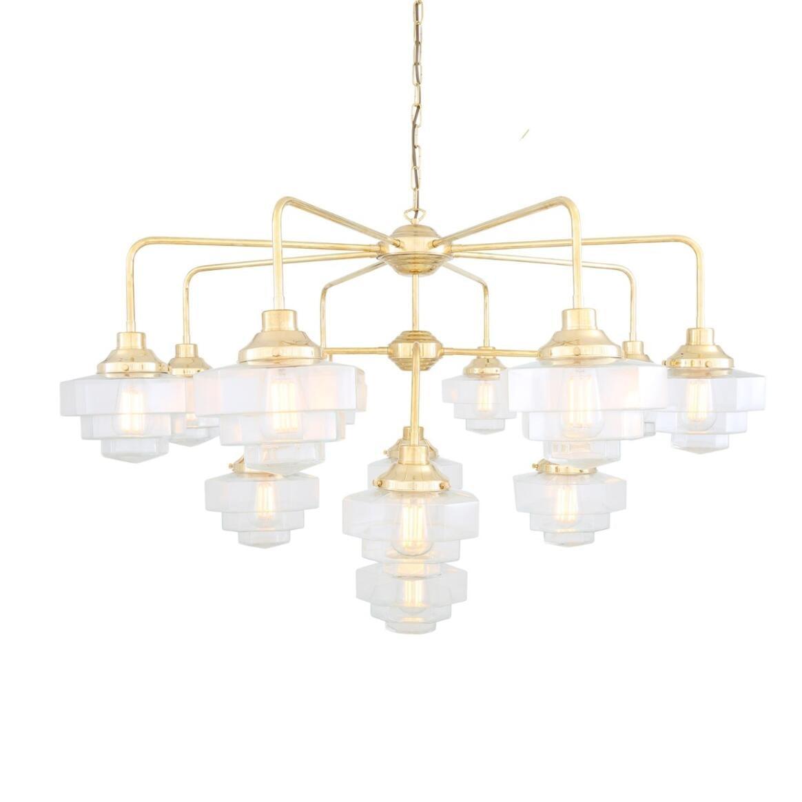 Art Deco chandelier photographed on a clean white studio background.