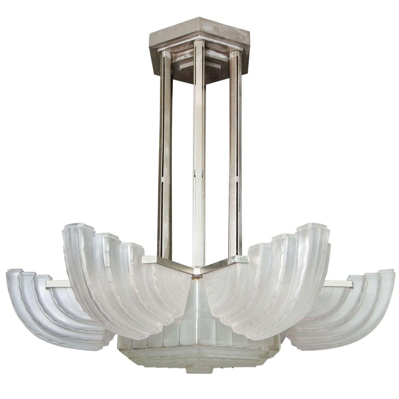 Art Deco chandelier photographed on a clean white studio background.