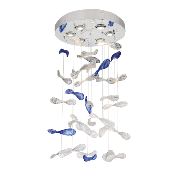 Sculptural chandelier photographed on a clean white studio background.
