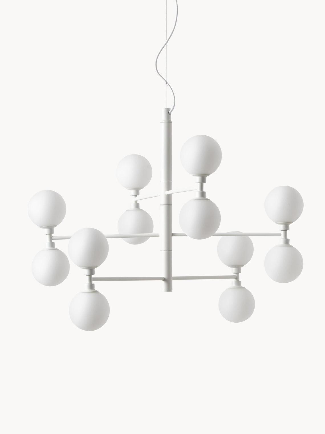 Front view of a Nordic-inspired chandelier with clean architectural lines.