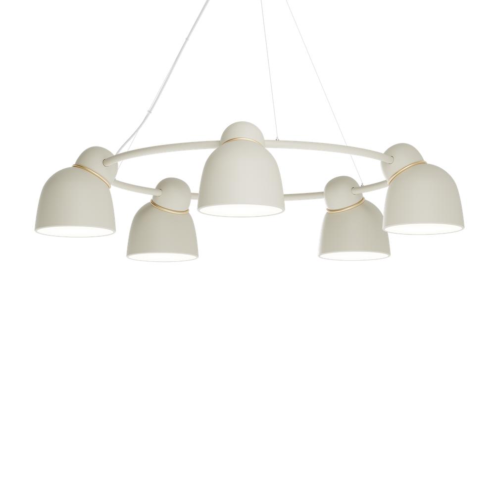 Front view of a Nordic-inspired chandelier with clean architectural lines.