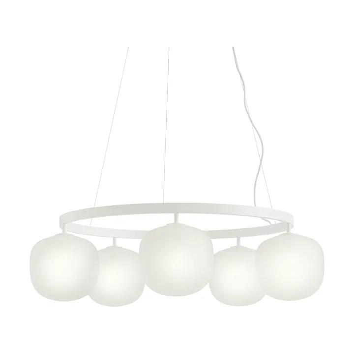 Front view of a Nordic-inspired chandelier with clean architectural lines.