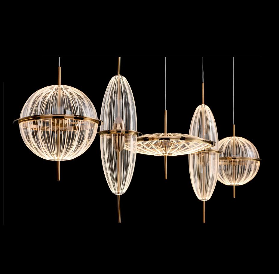 Luxury pendant lighting family featuring multiple sizes and design variations.