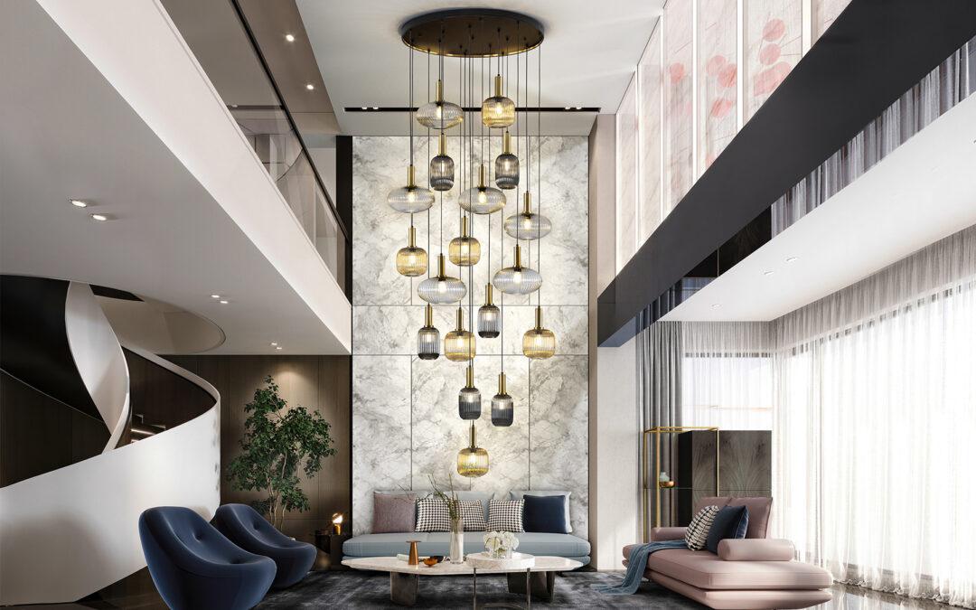 Luxury pendant lighting installed in an upscale hospitality interior.
