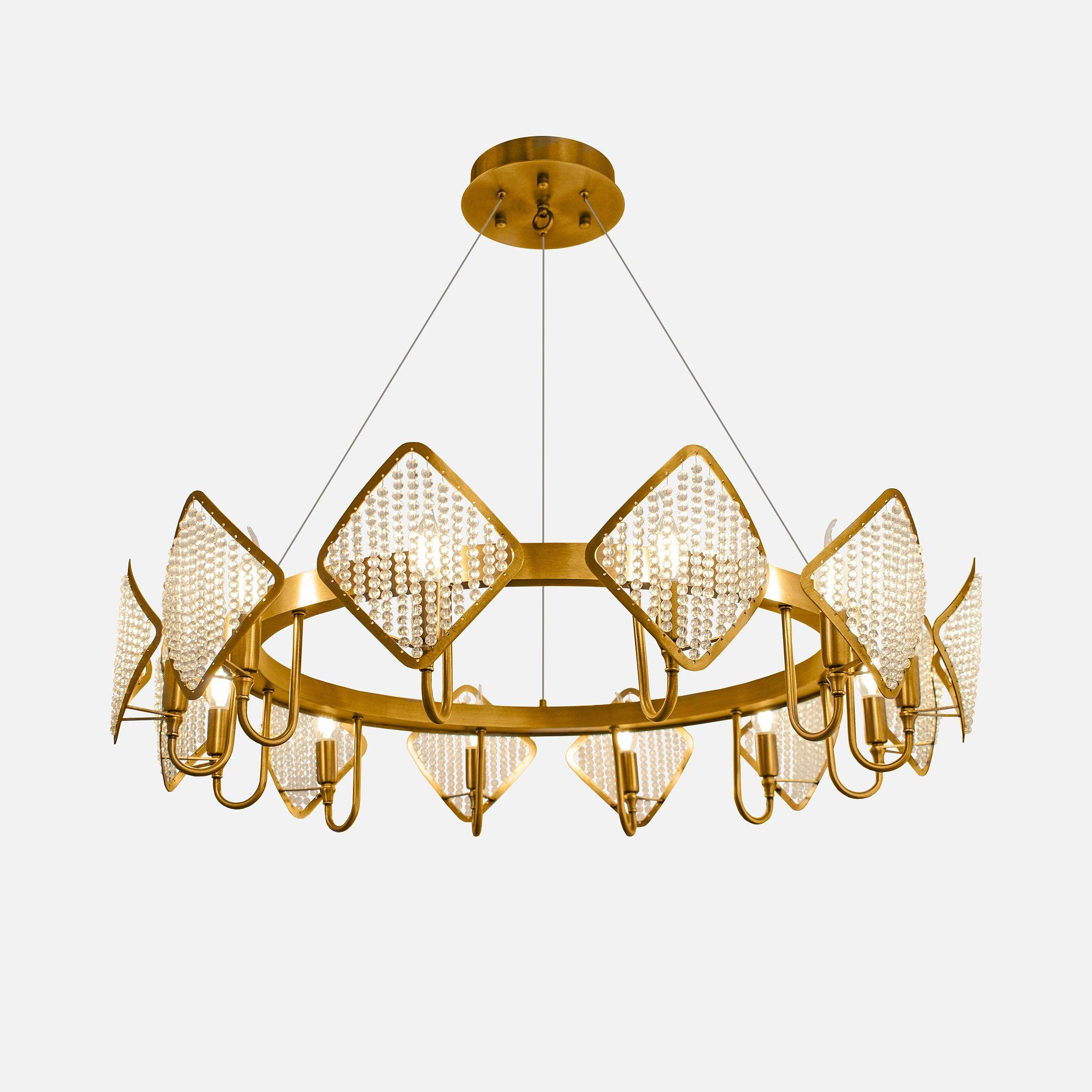 Front view of a premium architectural luxury chandelier.