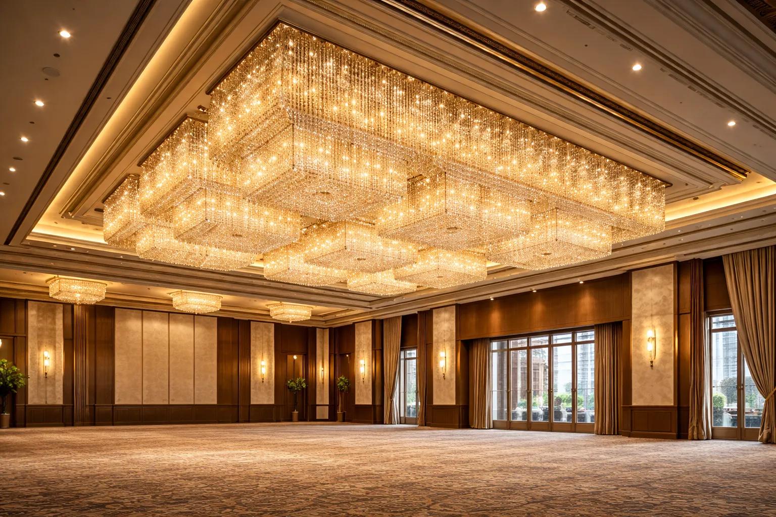 Luxury chandelier installed in a five-star hotel lobby.