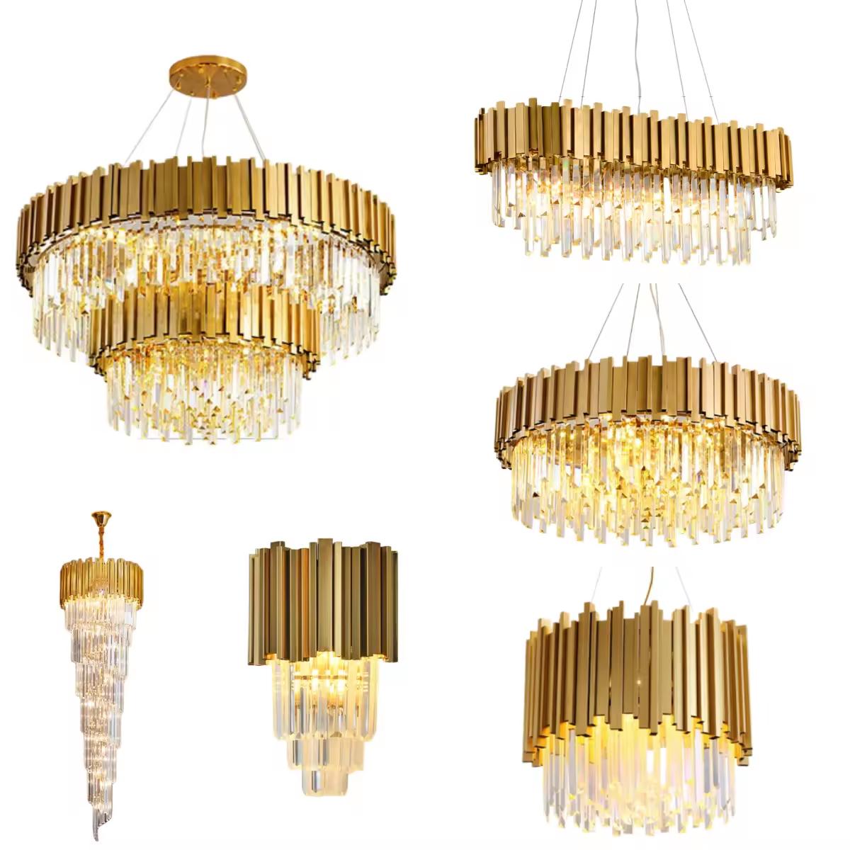 Luxury chandelier family featuring multiple sizes and elegant configurations.