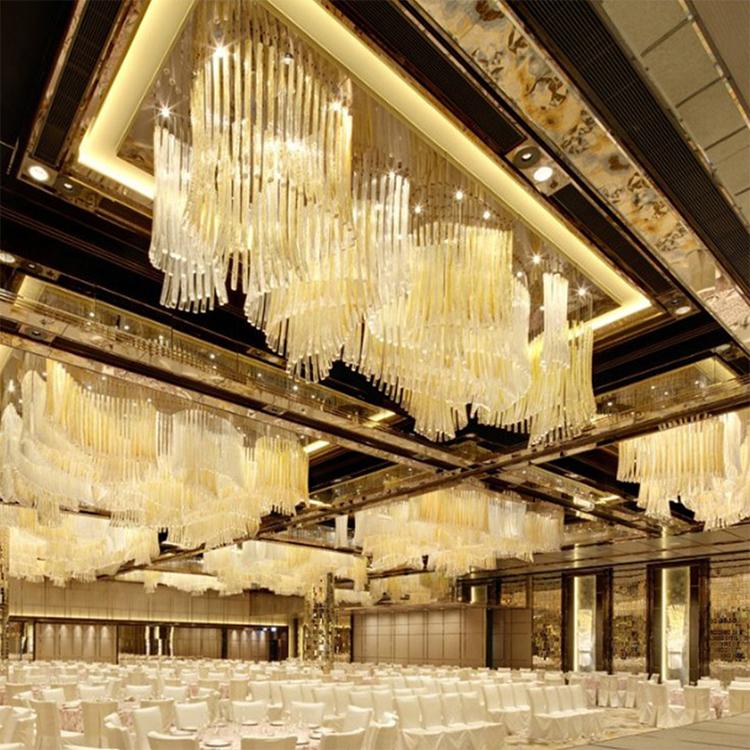 Luxury chandelier installed in a five-star hotel lobby.