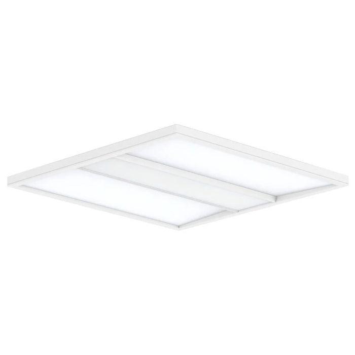 Recessed UGR office panel with a microprismatic low-glare diffuser on a white background