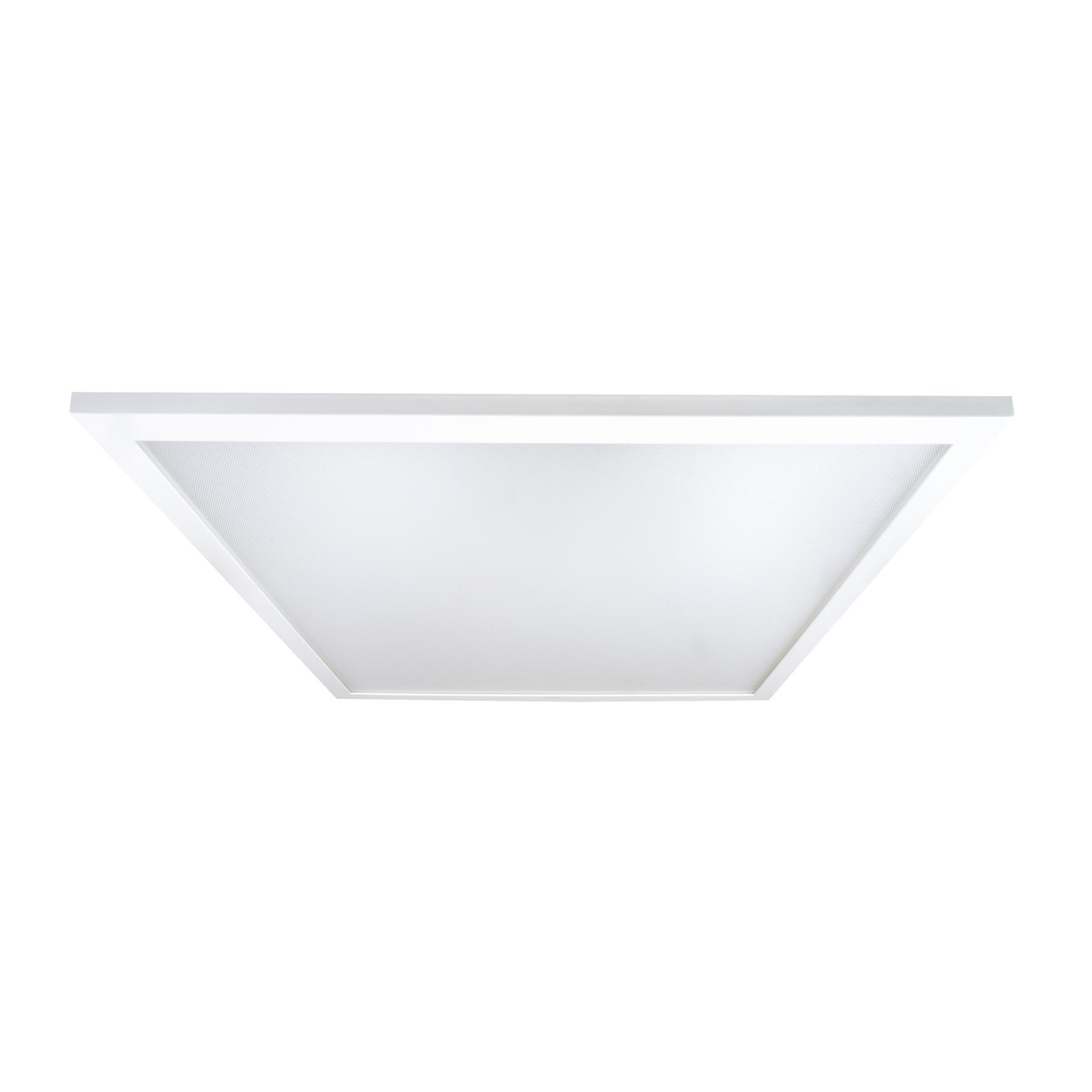 Recessed UGR office panel with a microprismatic low-glare diffuser on a white background