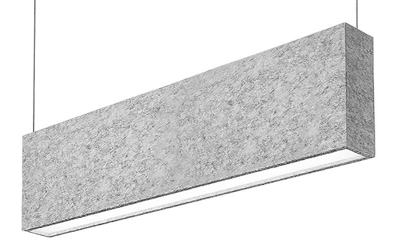 Front view of an acoustic suspended linear light.