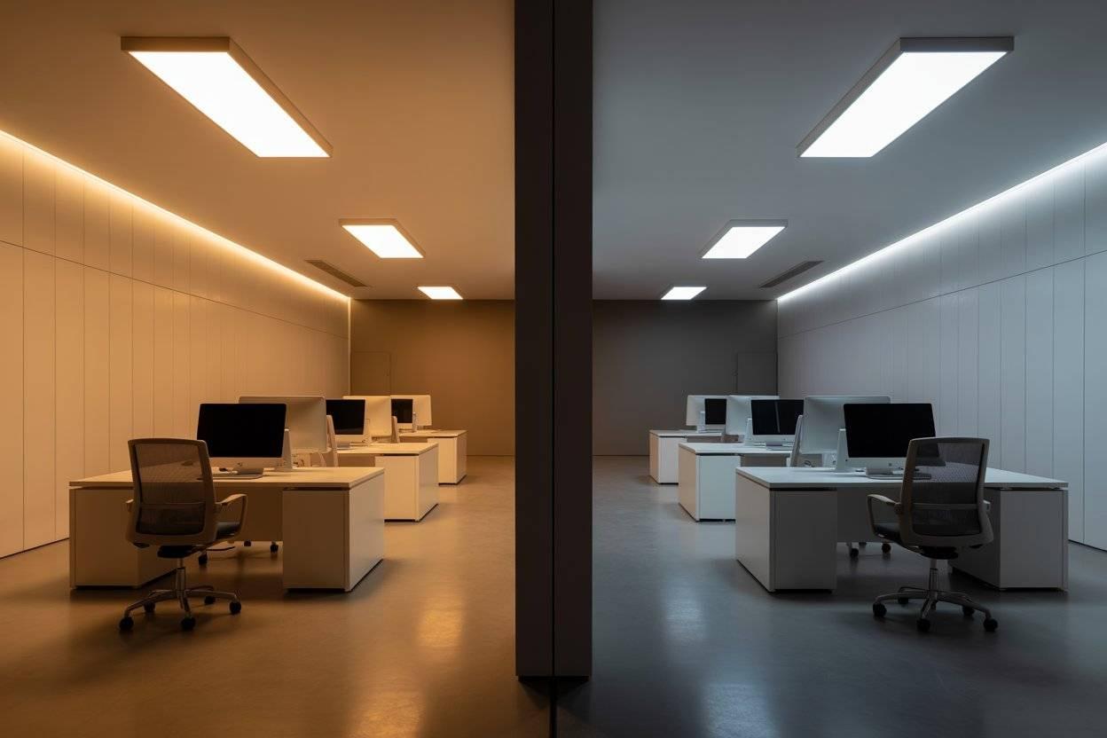 Human centric office lighting with dynamic colour temperature and adjustable illumination for contemporary workplaces