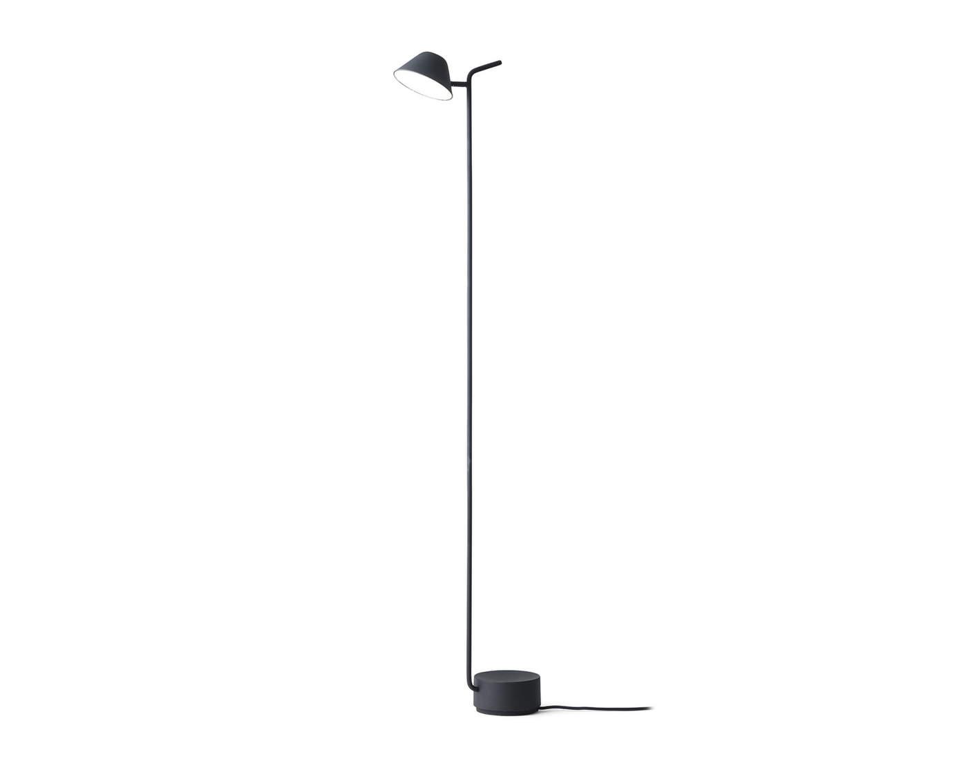 Minimal floor lamp photographed on a clean white background showcasing its slim architectural silhouette and premium finish.