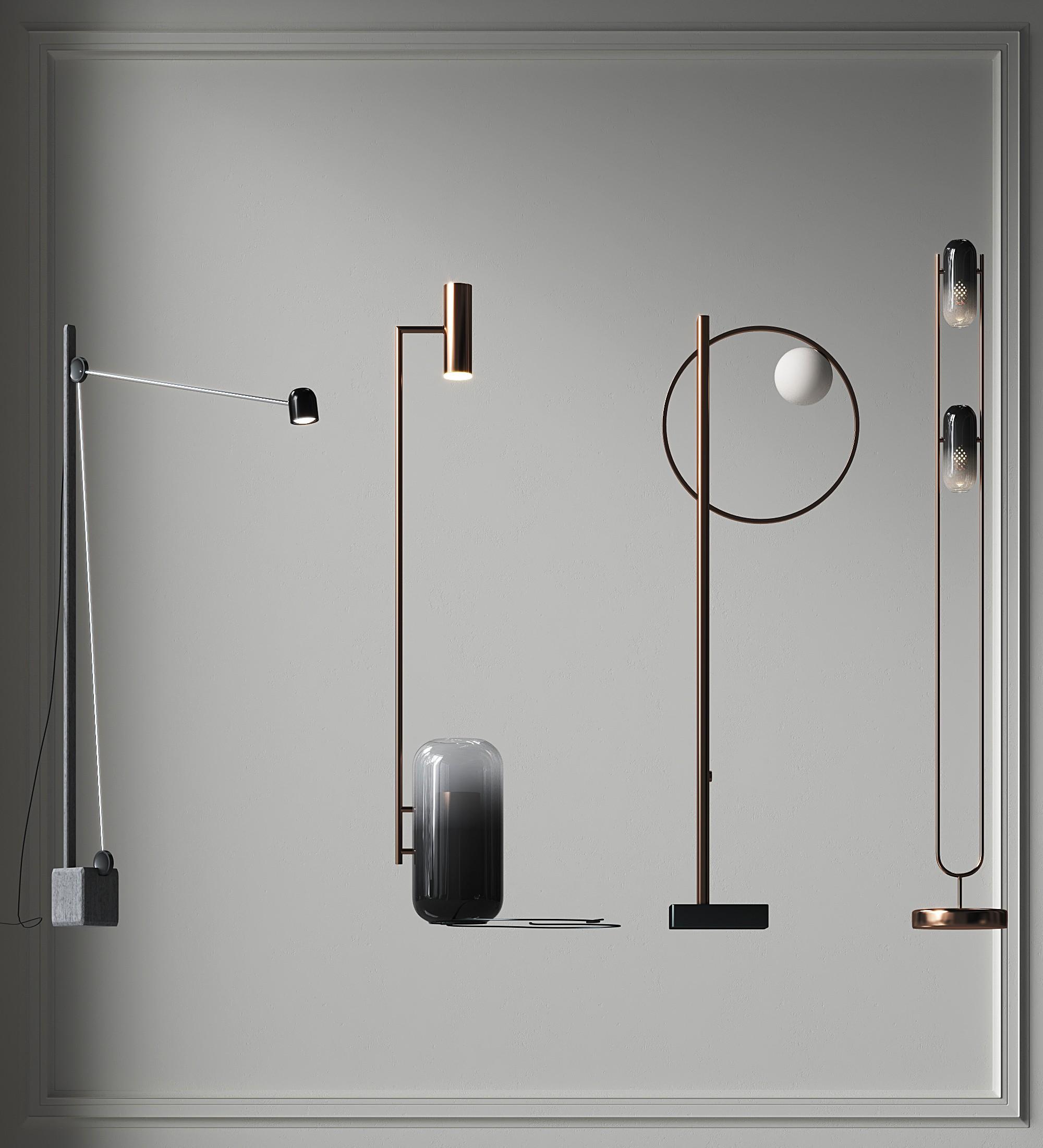 Collection of minimalist floor lamps featuring clean geometric forms and premium decorative finishes.