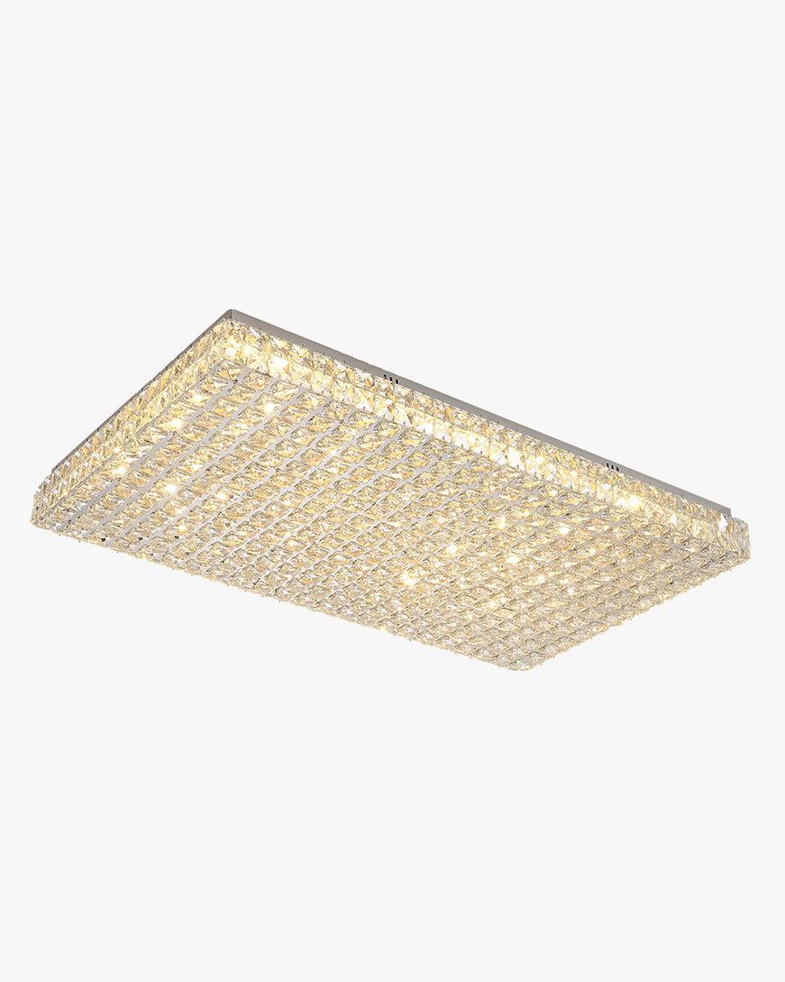 Crystal flush mount ceiling light with layered clear crystal elements on a white background