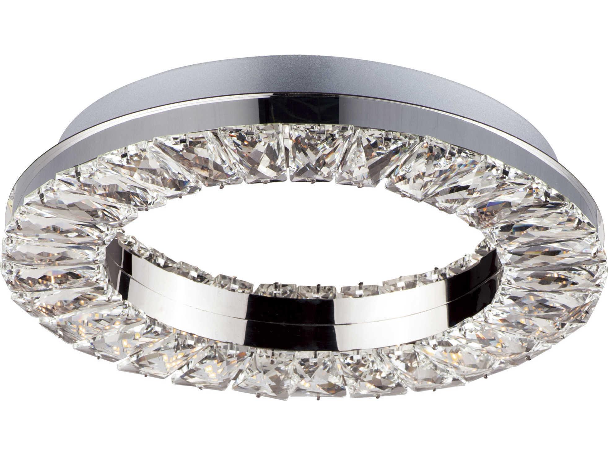 Crystal flush mount ceiling light with layered clear crystal elements on a white background
