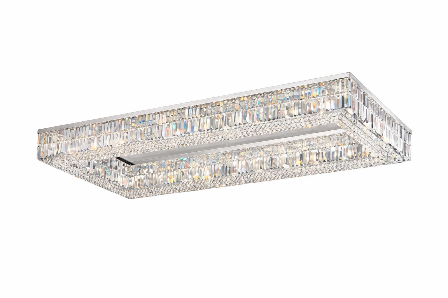 Crystal flush mount ceiling light with layered clear crystal elements on a white background
