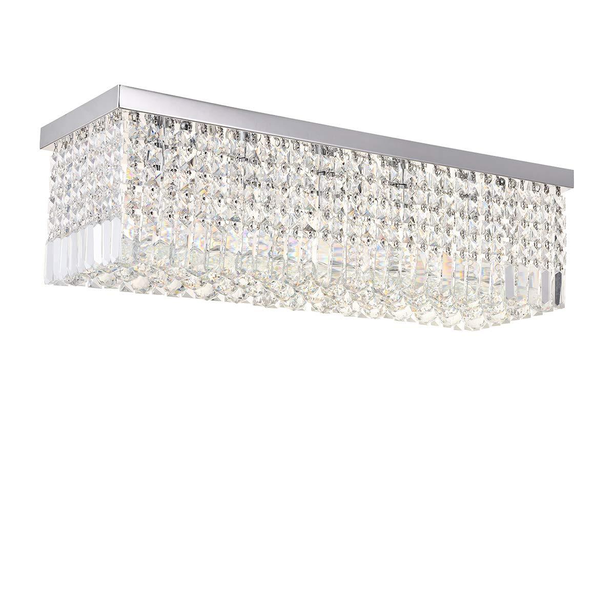Crystal flush mount ceiling light with layered clear crystal elements on a white background