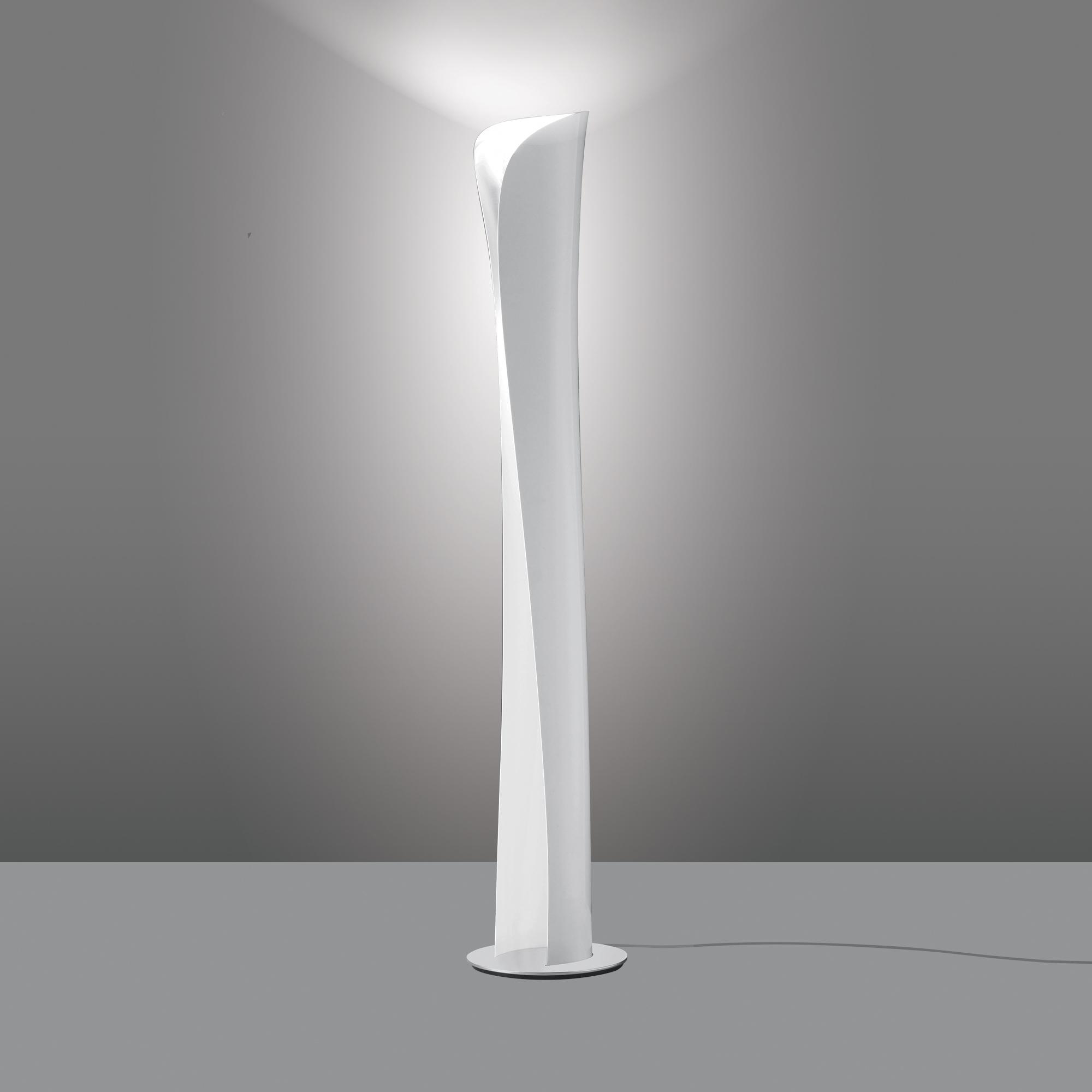 Front view of a sculptural floor lamp highlighting abstract geometry, elegant proportions and refined architectural detailing.