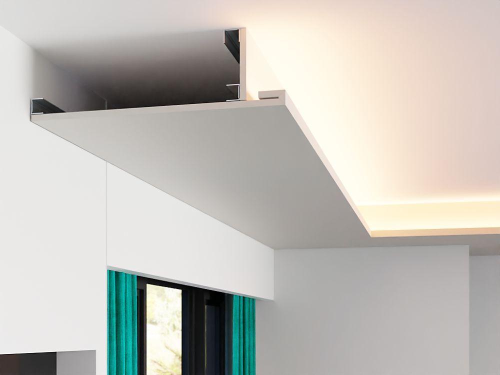 Front view of a floating ceiling cove profile.