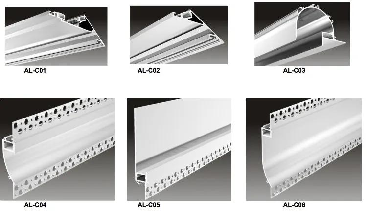 Floating ceiling cove lighting system with multiple profile dimensions and diffuser options.