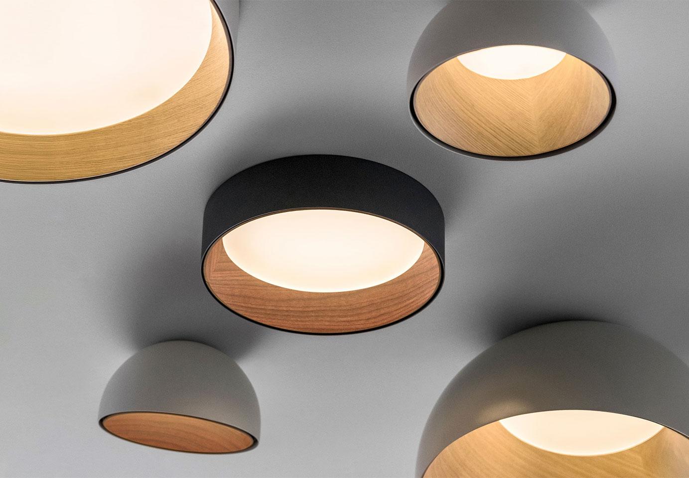 Collection of minimalist ceiling lights designed for contemporary residential and hospitality interiors.