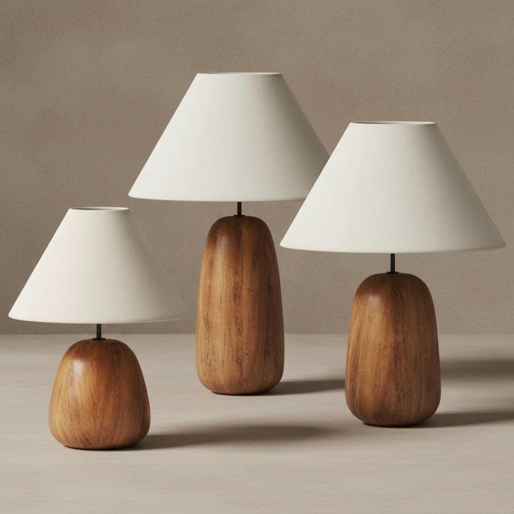 Collection of Scandinavian table lamps featuring wood, metal and fabric combinations inspired by Nordic interiors.