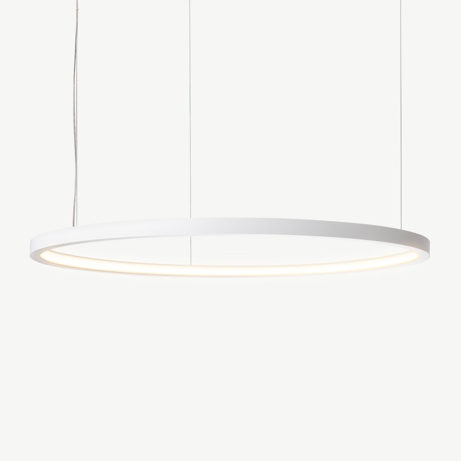 Front view of a contemporary ring pendant light for architectural interiors.