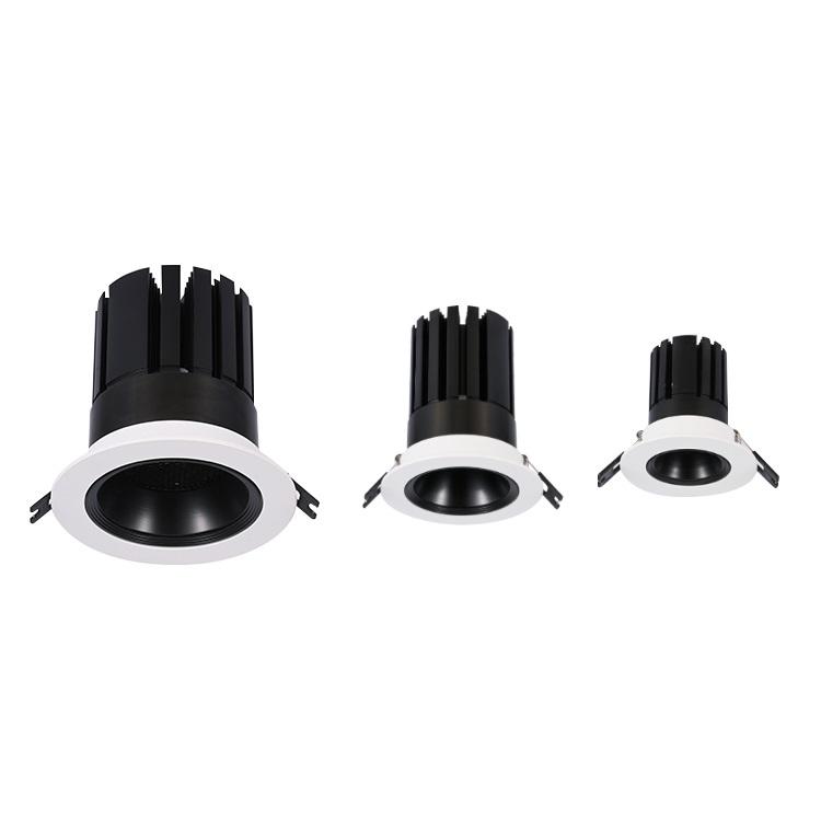 High output downlight family with alternative sizes and finish variations.