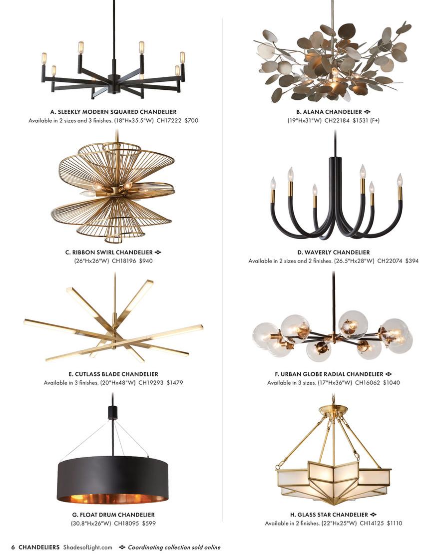 Modern chandelier family featuring multiple sizes and design variations.