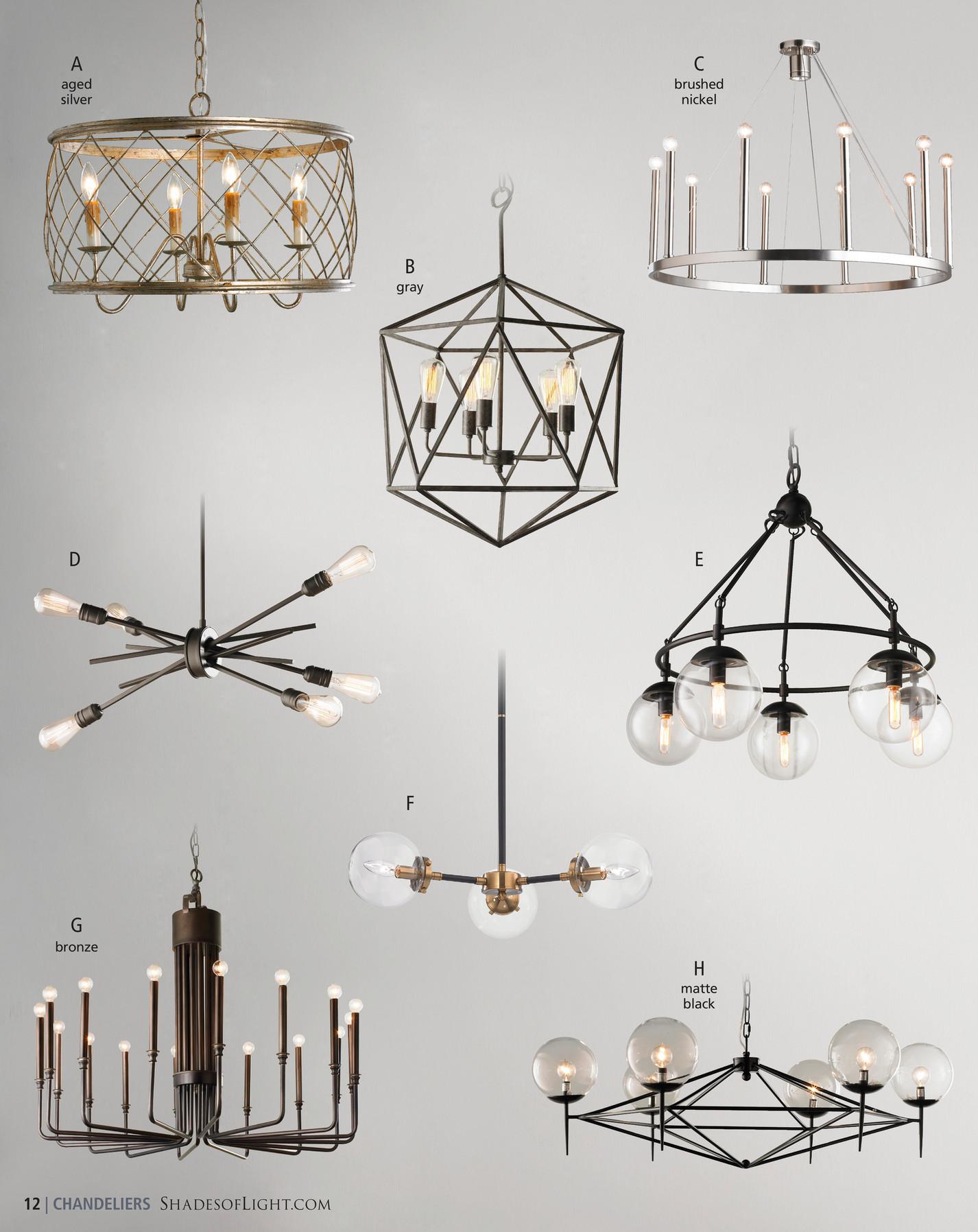 Modern chandelier family featuring multiple sizes and design variations.