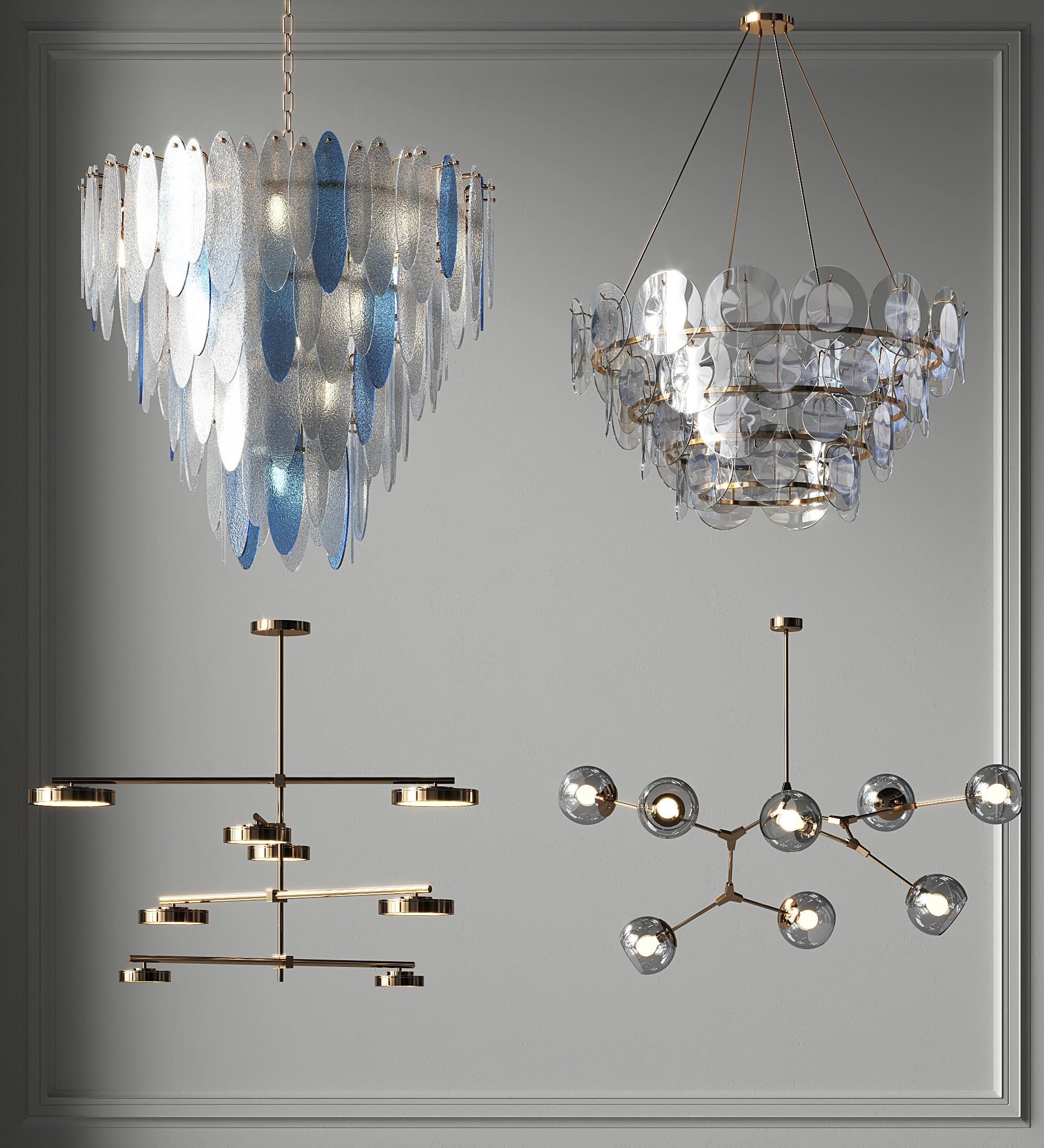 Modern chandelier family featuring multiple sizes and design variations.