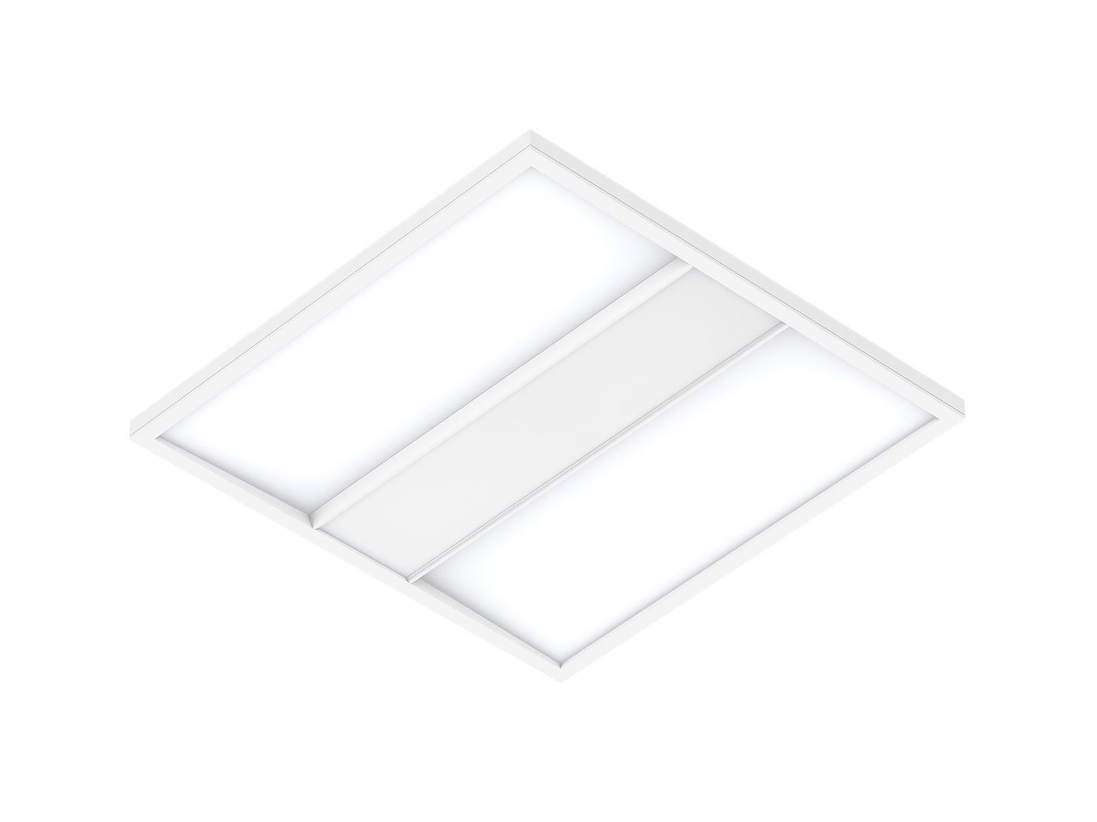 Front view of a recessed classroom lighting panel.