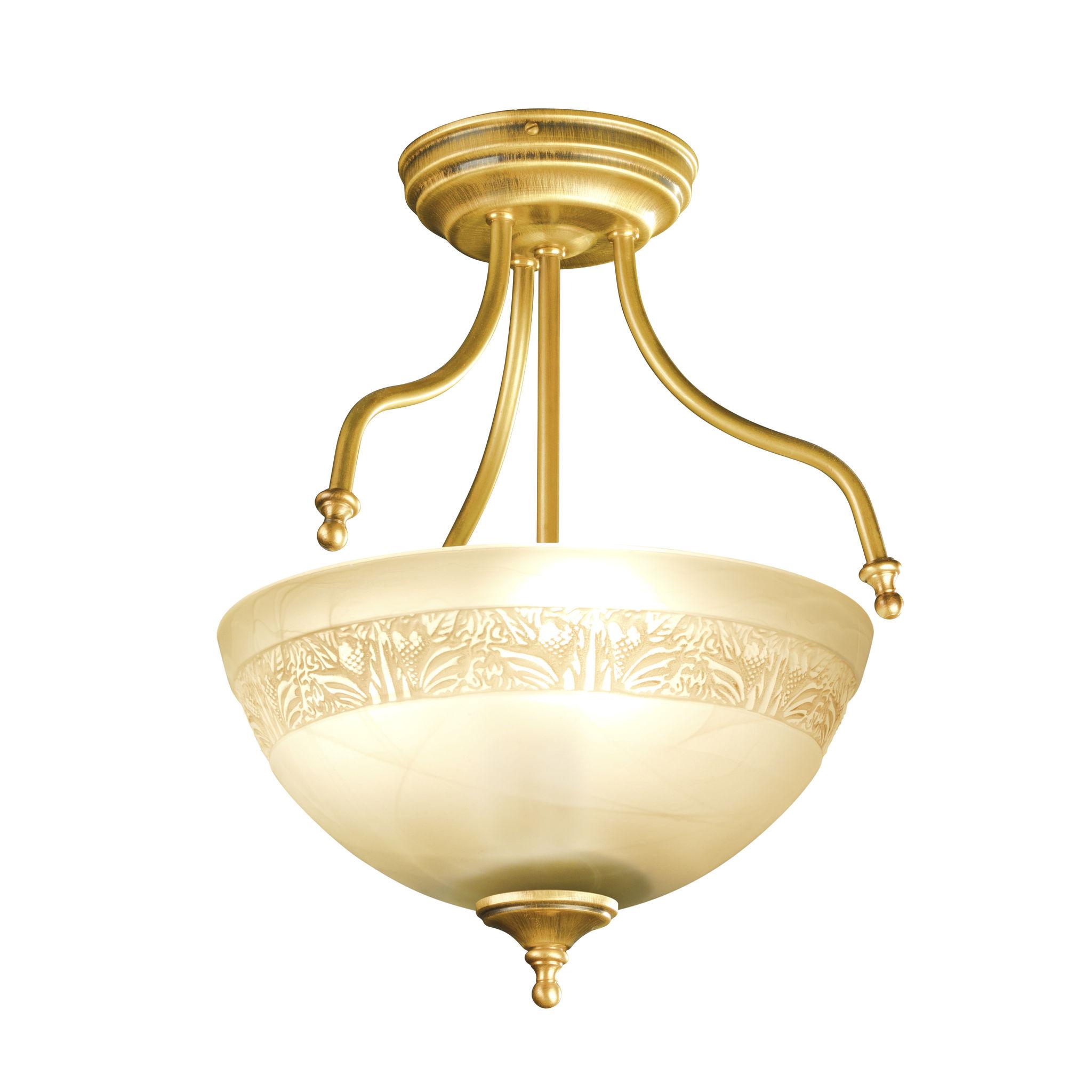 Classic ceiling light with traditional scroll metal detailing shown from the front on a white background